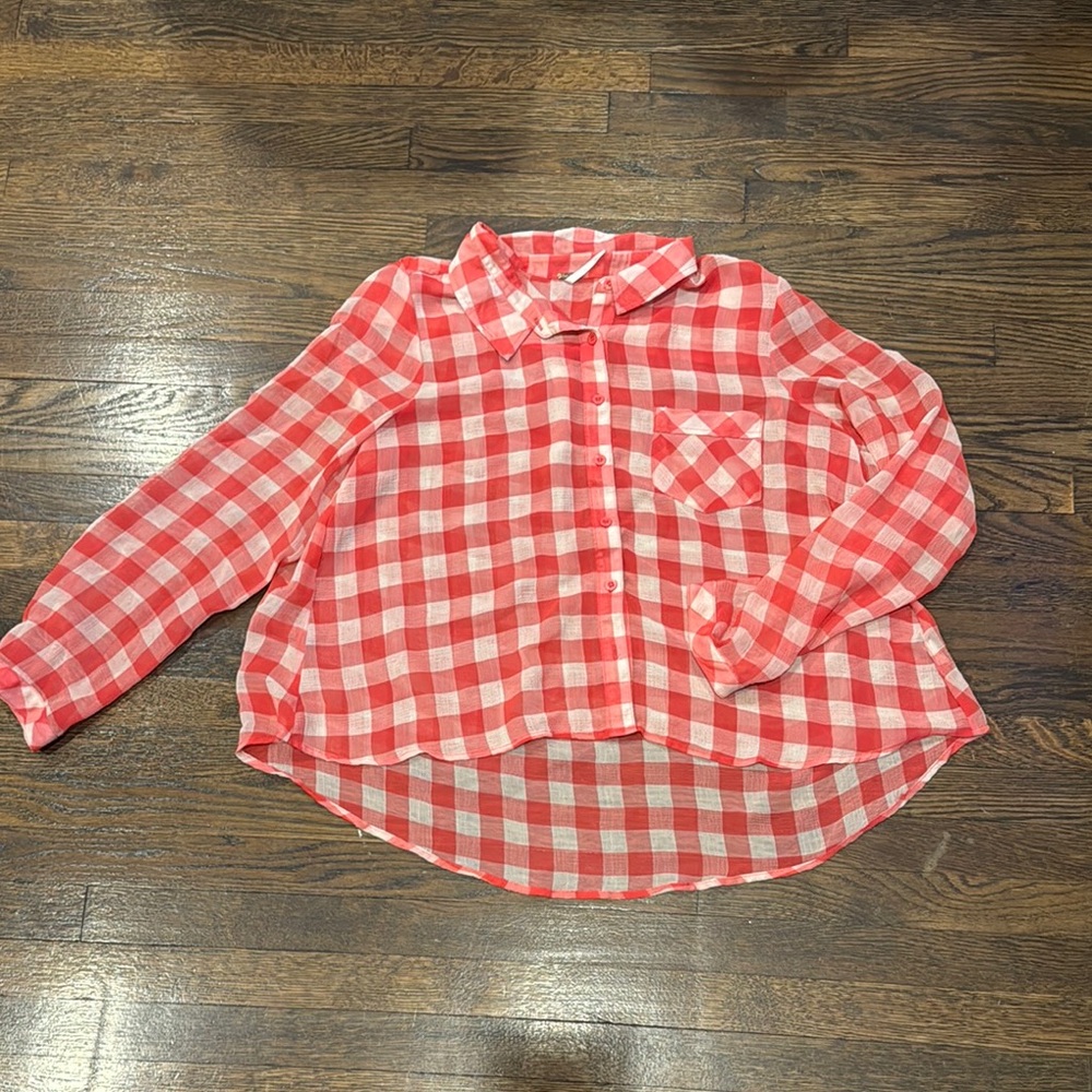 FP high low gingham button up